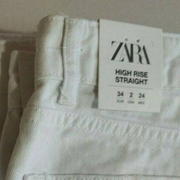 Zara Jeans Straight Leg 2  White High Rise Cropped Distressed Button Fly - Picture 6 of 9